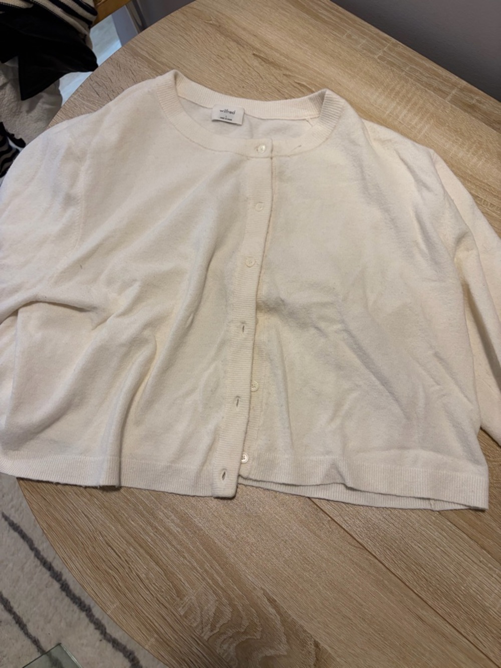 Aritzia Ivory Crewneck Button-Front Cardigan